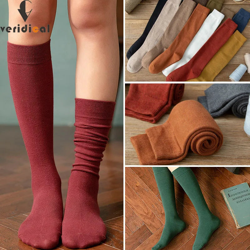 Long Socks Women Stockings Organic Cotton Solid Warm Thigh High Ladies