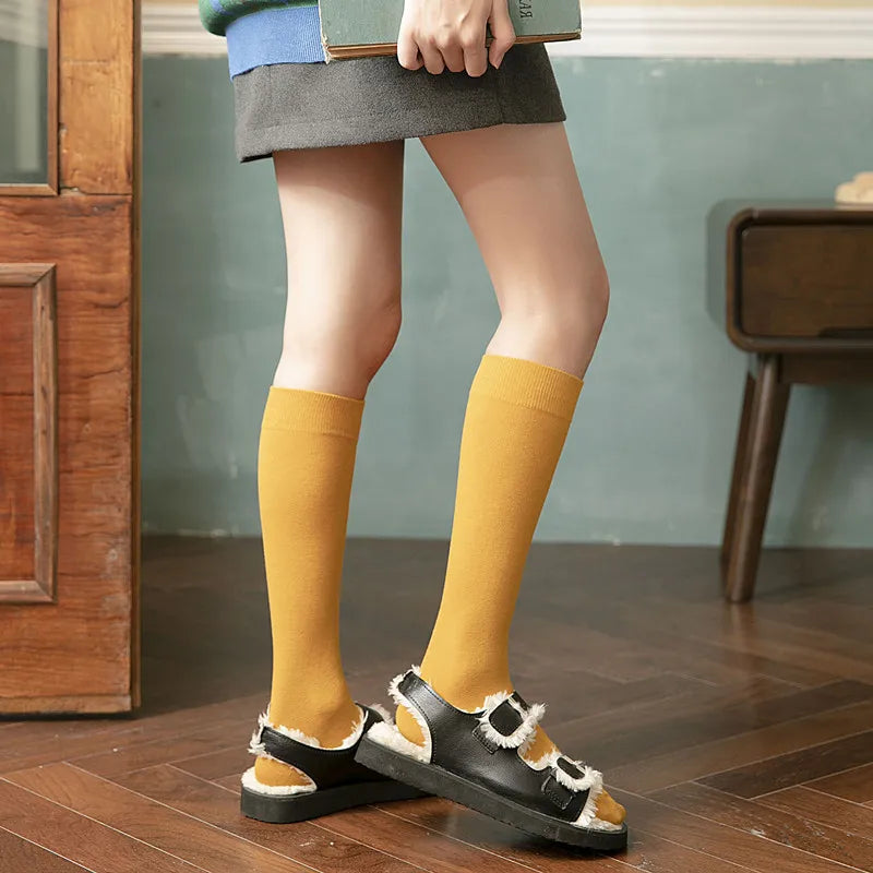 Long Socks Women Stockings Organic Cotton Solid Warm Thigh High Ladies