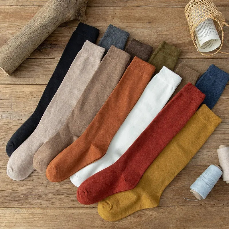 Long Socks Women Stockings Organic Cotton Solid Warm Thigh High Ladies