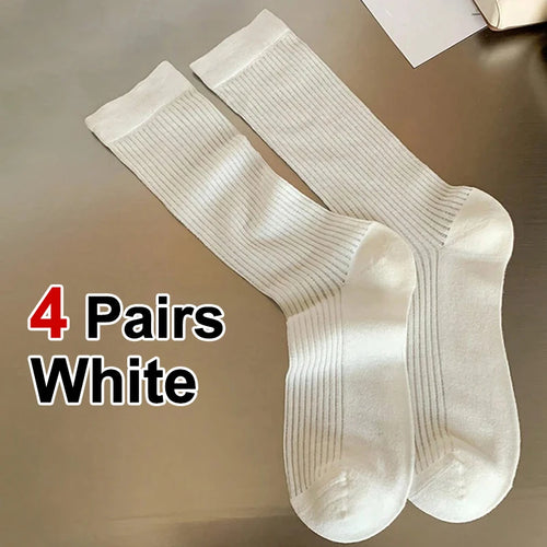 4 Pairs Women Mid To Small Leg Socks Knee High Socks Socks Black White
