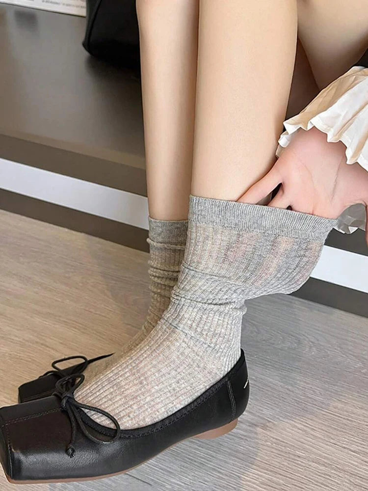 4 Pairs Women Mid To Small Leg Socks Knee High Socks Socks Black White