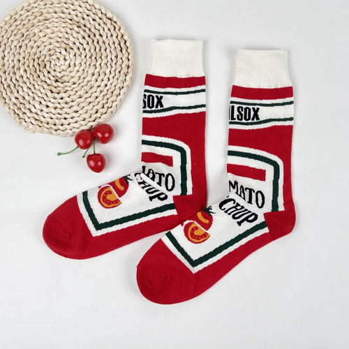 1 Pair Unisex Funny AB Style Tomato Ketchup French Fry Printed