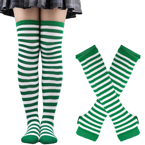 1 Set Women Girls Over Knee Long Stripe Printed Thigh High Cotton