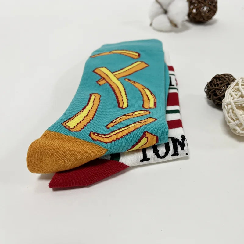 1 Pair Unisex Funny AB Style Tomato Ketchup French Fry Printed