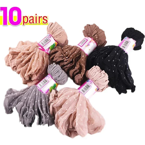Women's Silk Summer Socks Transparent Dot Lace Short - Breathable