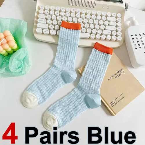4 Pairs Women Mid To Small Leg Socks Knee High Socks Socks Black White