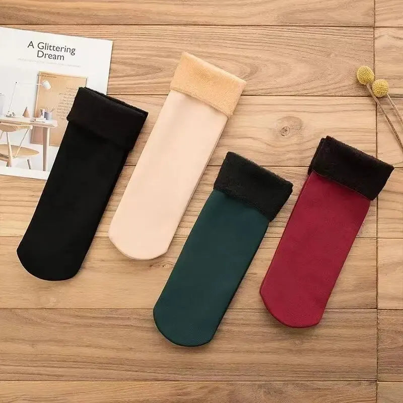 Female Winter Fleece Thick Warm Socks Soft Comfortable Solid Color