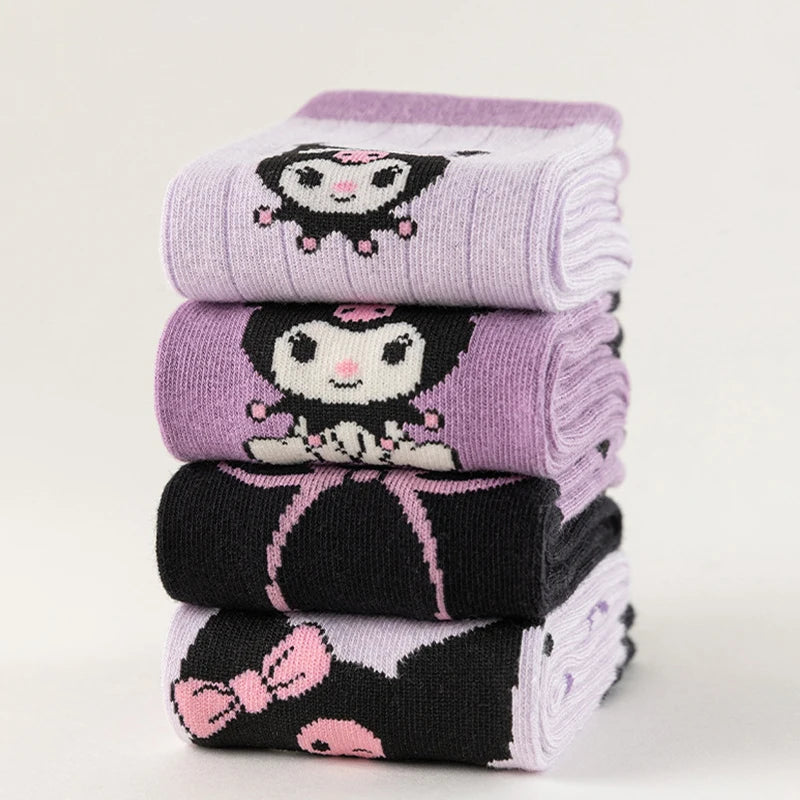 4 Pairs of High-Quality Cartoon Anime Character Kuromi Pattern Women's