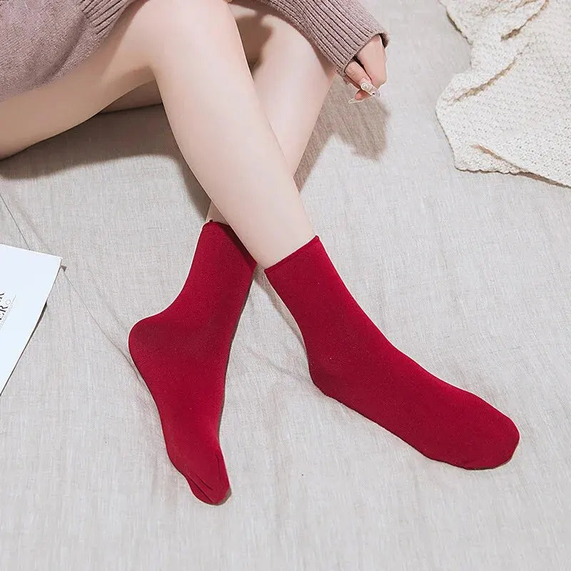 Female Winter Fleece Thick Warm Socks Soft Comfortable Solid Color