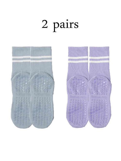 1 pair of yoga socks, medium tube socks, non slip silicone indoor