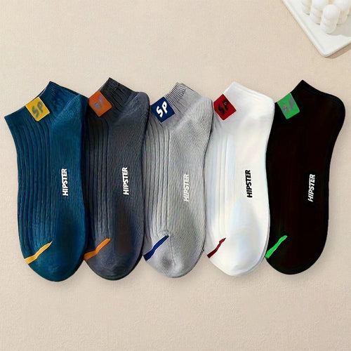 5 Pairs Women Short Socks Trendy and Versatile Letter Boat Socks