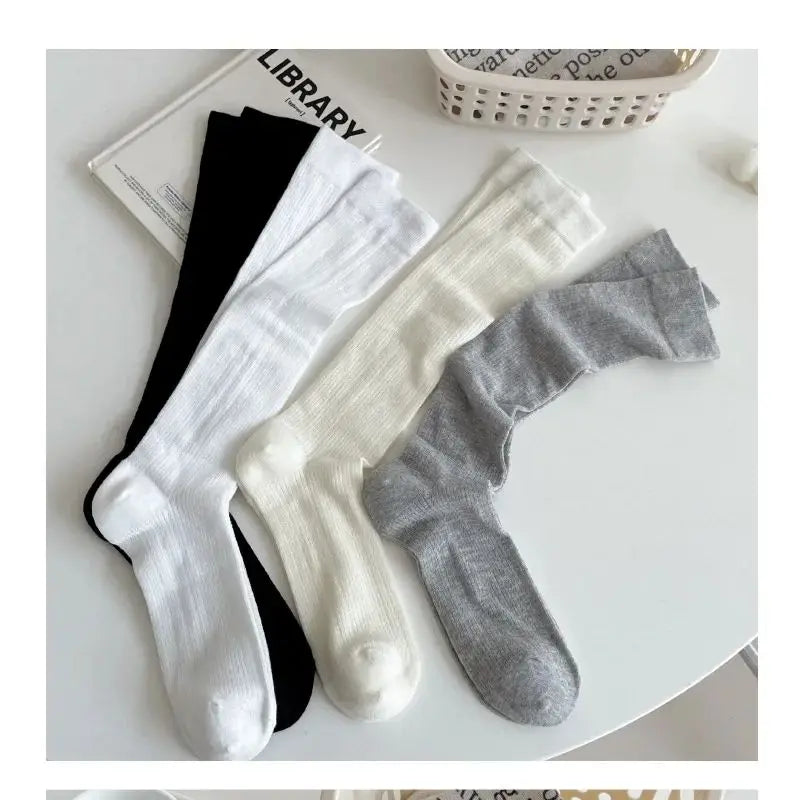 Balletcore Calf Socks Women's Mid-calf Socks White Black Scrunched
