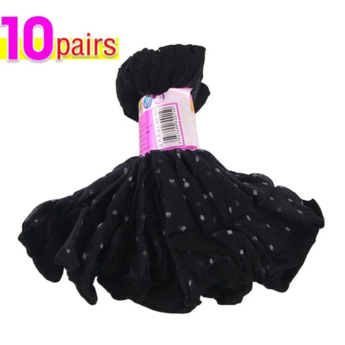 Women's Silk Summer Socks Transparent Dot Lace Short - Breathable