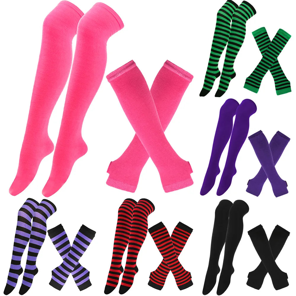 1 Set Women Girls Over Knee Long Stripe Printed Thigh High Cotton
