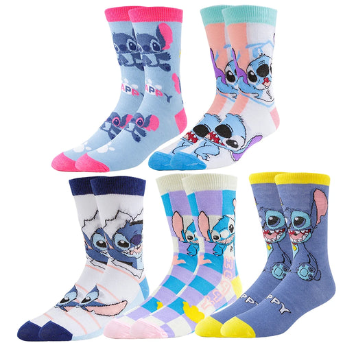 5/6pairs Miniso Disney lilo stitch Hip Hop Street Style Anime Socks