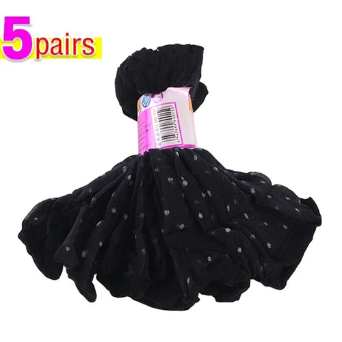 Women's Silk Summer Socks Transparent Dot Lace Short - Breathable