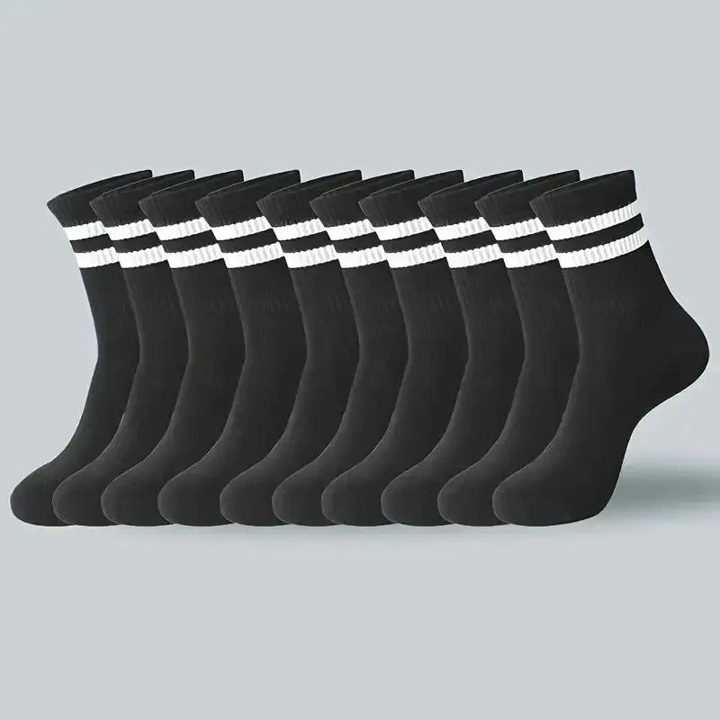 2/6/10/20 Pairs Neutral Striped Round Neck Socks Spring Autumn Sweat