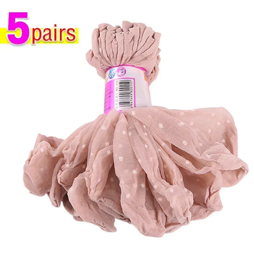 Women's Silk Summer Socks Transparent Dot Lace Short - Breathable