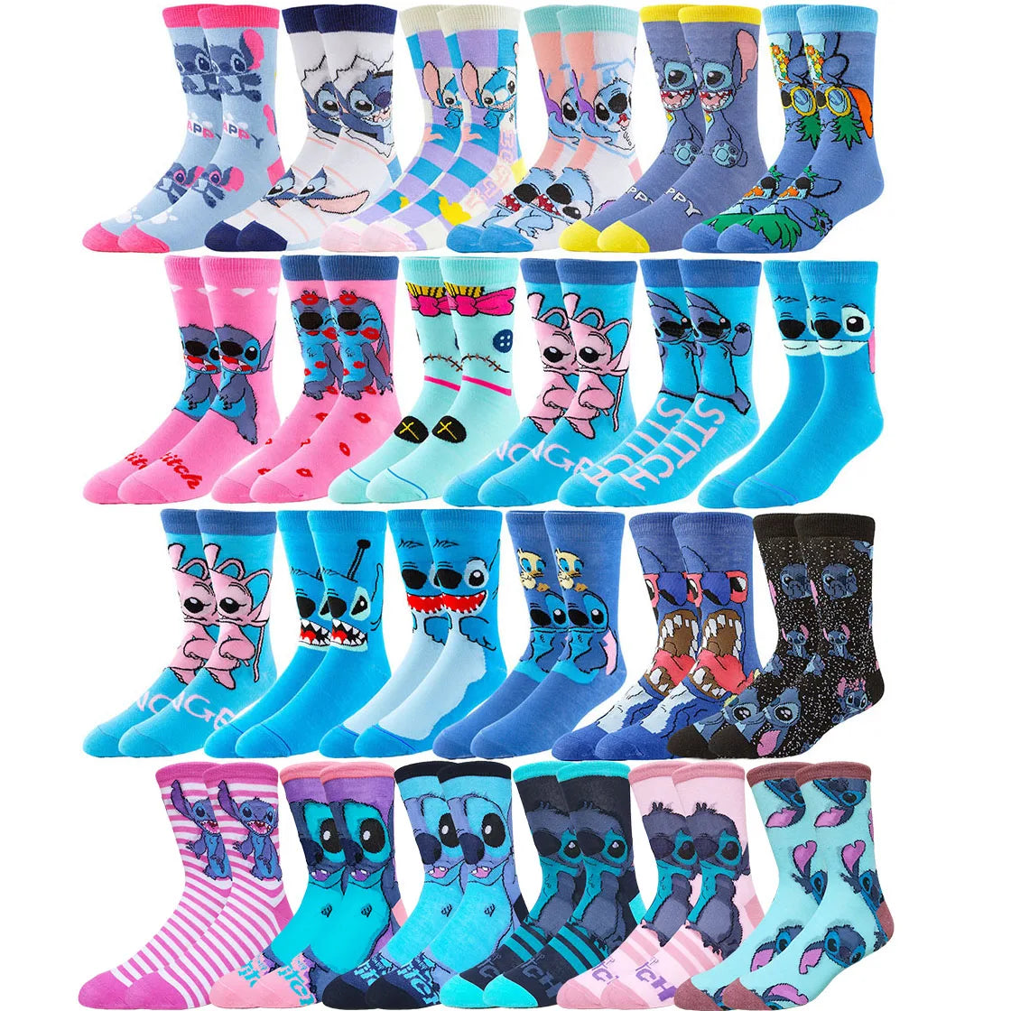 5/6pairs Miniso Disney lilo stitch Hip Hop Street Style Anime Socks