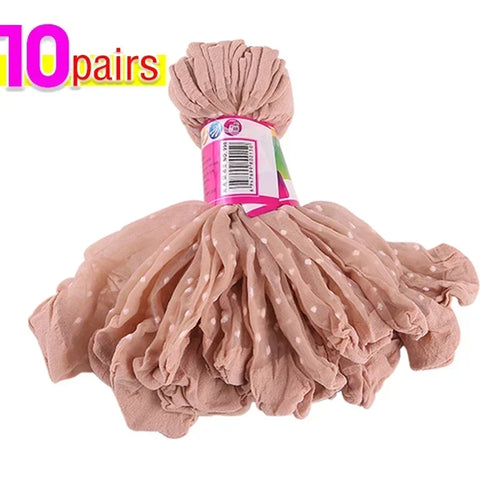 Women's Silk Summer Socks Transparent Dot Lace Short - Breathable