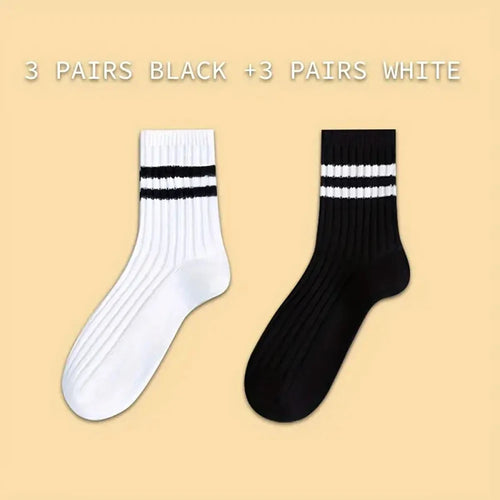 2/6/10/20 Pairs Neutral Striped Round Neck Socks Spring Autumn Sweat