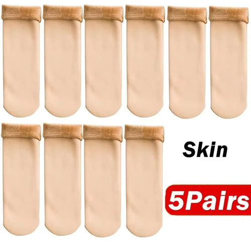 Female Winter Fleece Thick Warm Socks Soft Comfortable Solid Color