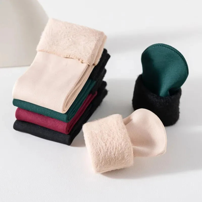 Female Winter Fleece Thick Warm Socks Soft Comfortable Solid Color