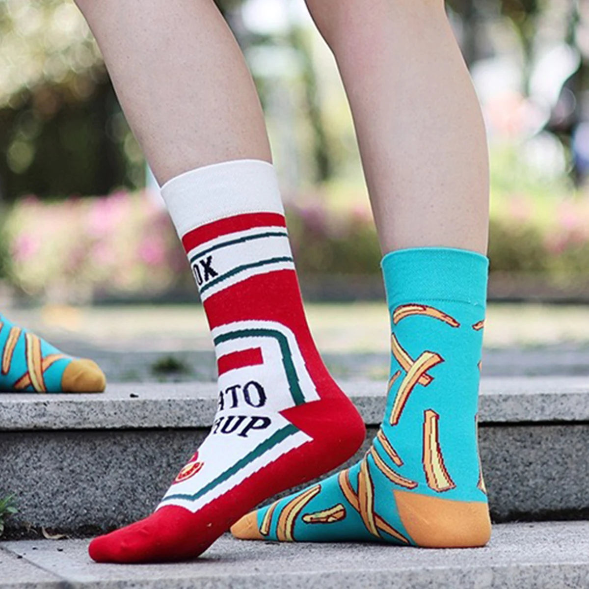 1 Pair Unisex Funny AB Style Tomato Ketchup French Fry Printed