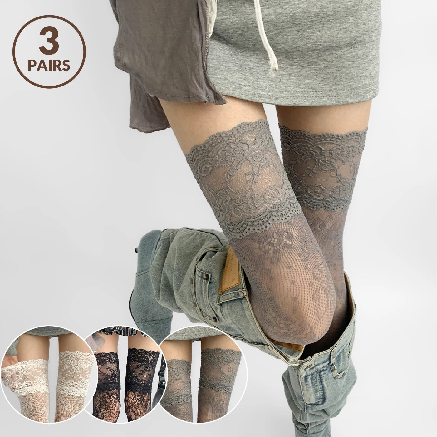 1/3pairs Women Flower Lace Fishnet Thigh High Stockings Women's Sexy