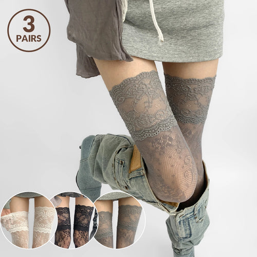 1/3pairs Women Flower Lace Fishnet Thigh High Stockings Women's Sexy