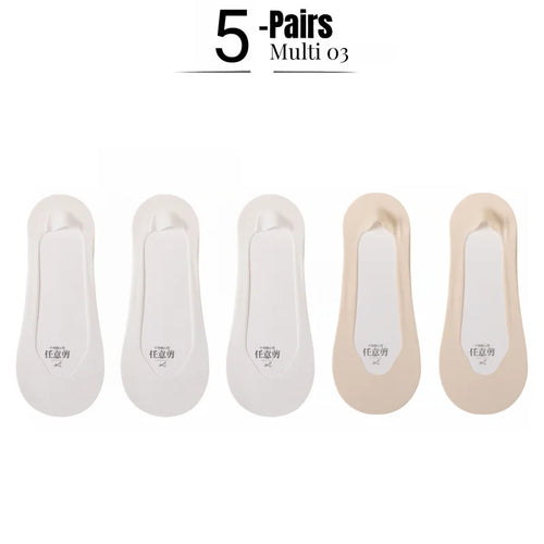 1/5 Pairs Women's No Show Socks, Ice Silk Invisible Anti-Slip