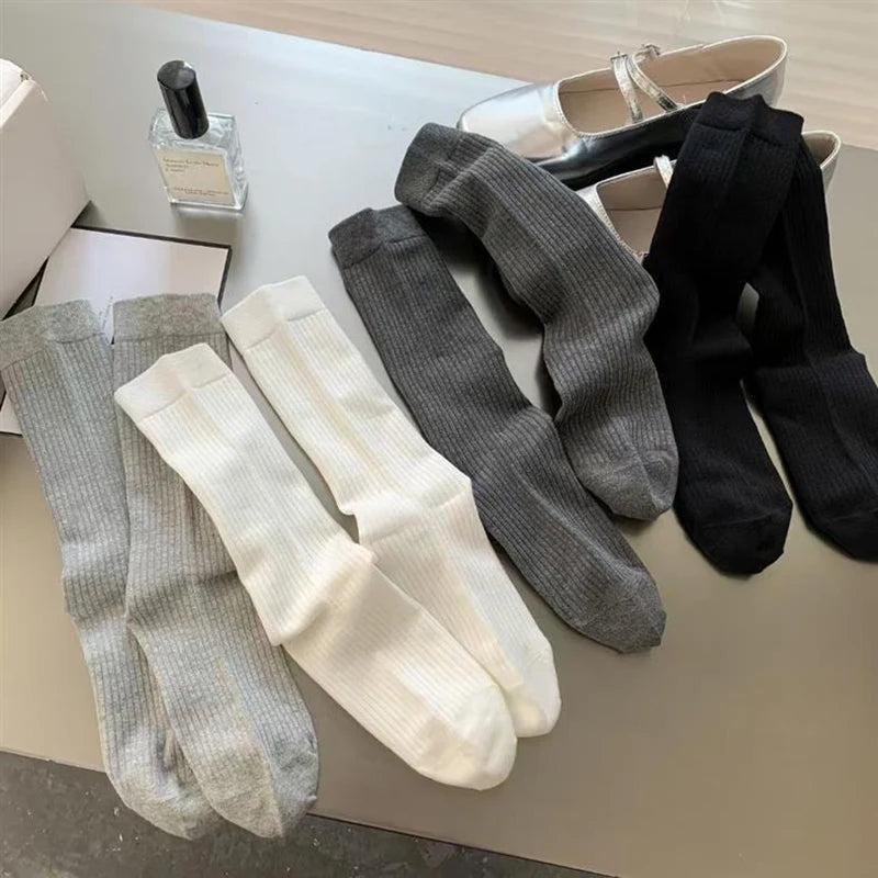 4 Pairs Women Mid To Small Leg Socks Knee High Socks Socks Black White