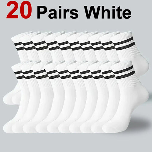 2/6/10/20 Pairs Neutral Striped Round Neck Socks Spring Autumn Sweat