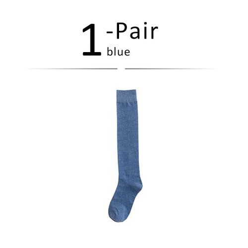 Long Socks Women Stockings Organic Cotton Solid Warm Thigh High Ladies