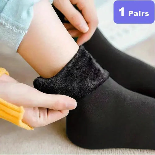 Female Winter Fleece Thick Warm Socks Soft Comfortable Solid Color