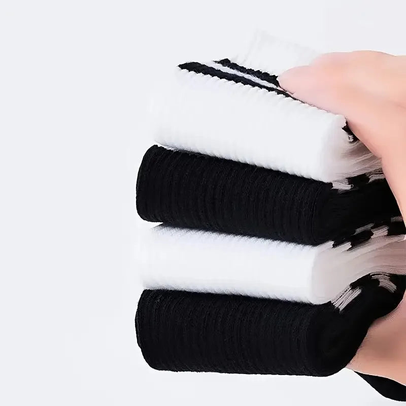 2/6/10/20 Pairs Neutral Striped Round Neck Socks Spring Autumn Sweat