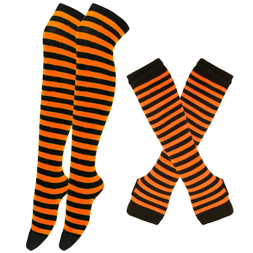 1 Set Women Girls Over Knee Long Stripe Printed Thigh High Cotton