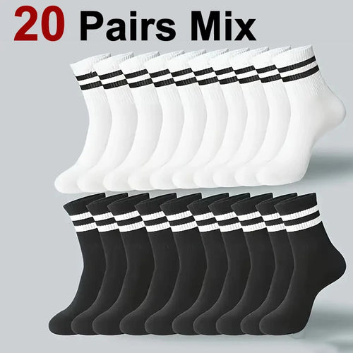 2/6/10/20 Pairs Neutral Striped Round Neck Socks Spring Autumn Sweat