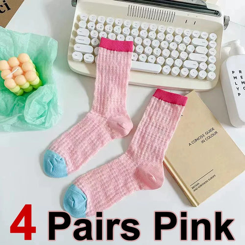 4 Pairs Women Mid To Small Leg Socks Knee High Socks Socks Black White