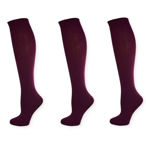 Combed Cotton Knee High Socks for Girls, Teens and Women in 3 Pair