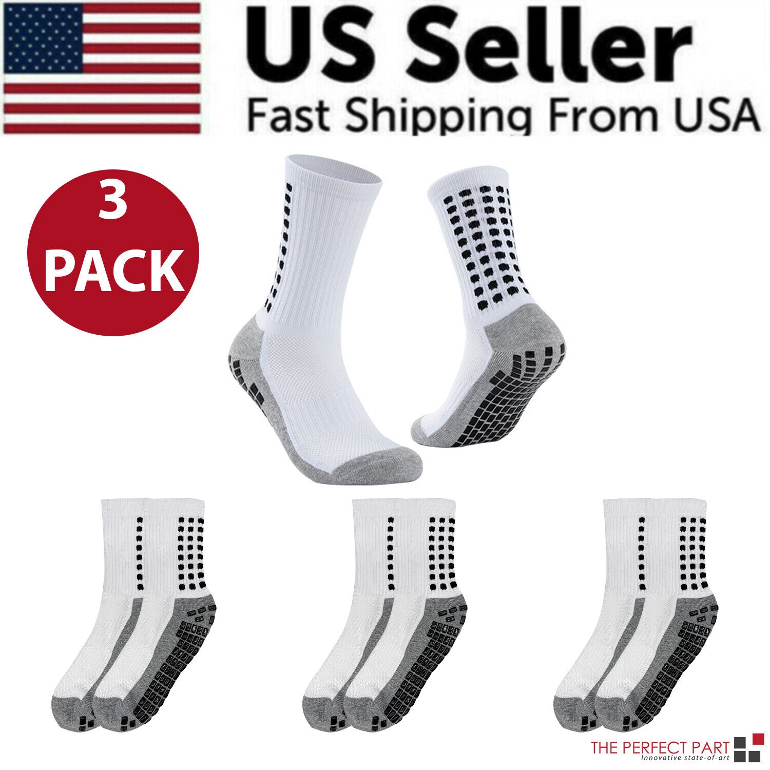 3 Pair Sport Socks Anti Slip W/ Grip Soccer Men Football Basketball