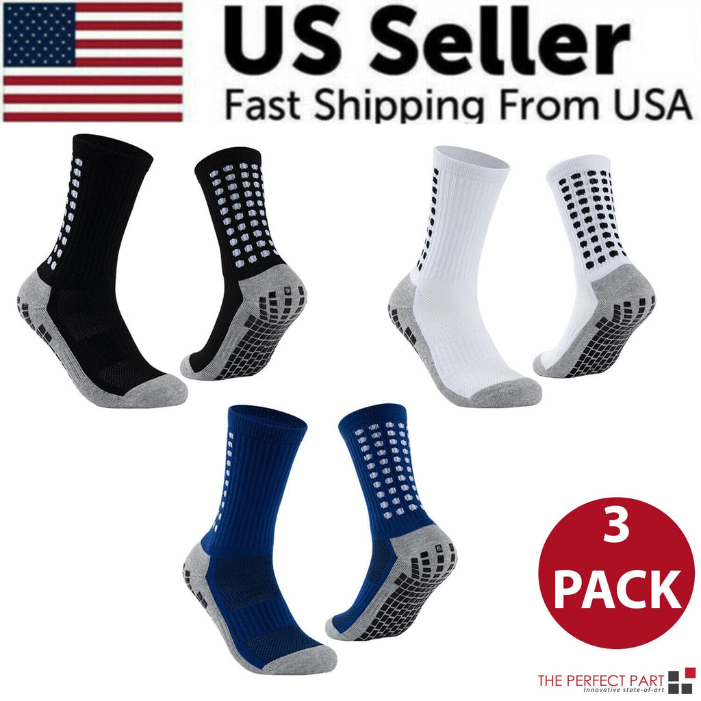 3 Pair Sport Socks Anti Slip W/ Grip Soccer Men Football Basketball