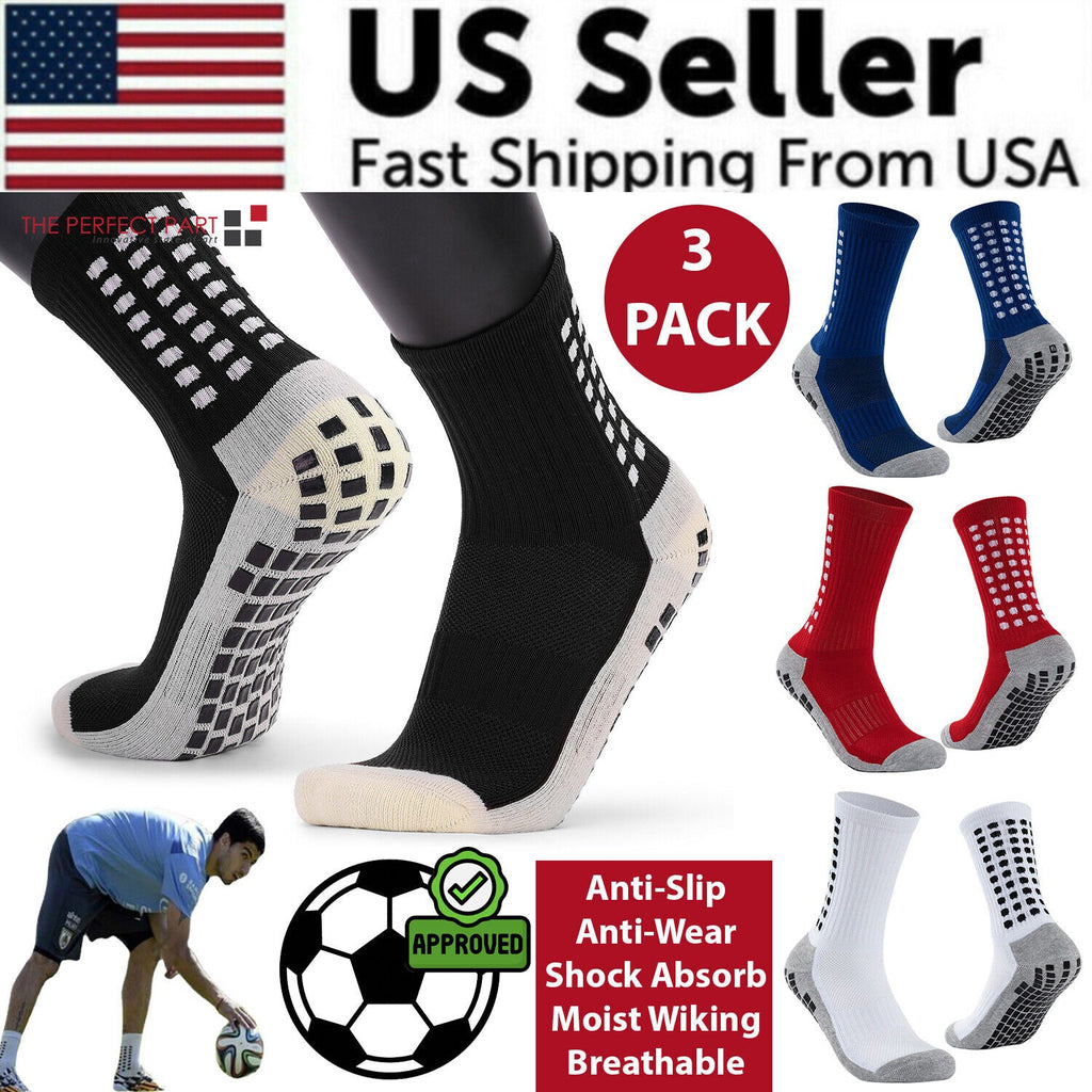 3 Pair Sport Socks Anti Slip W/ Grip Soccer Men Football Basketball