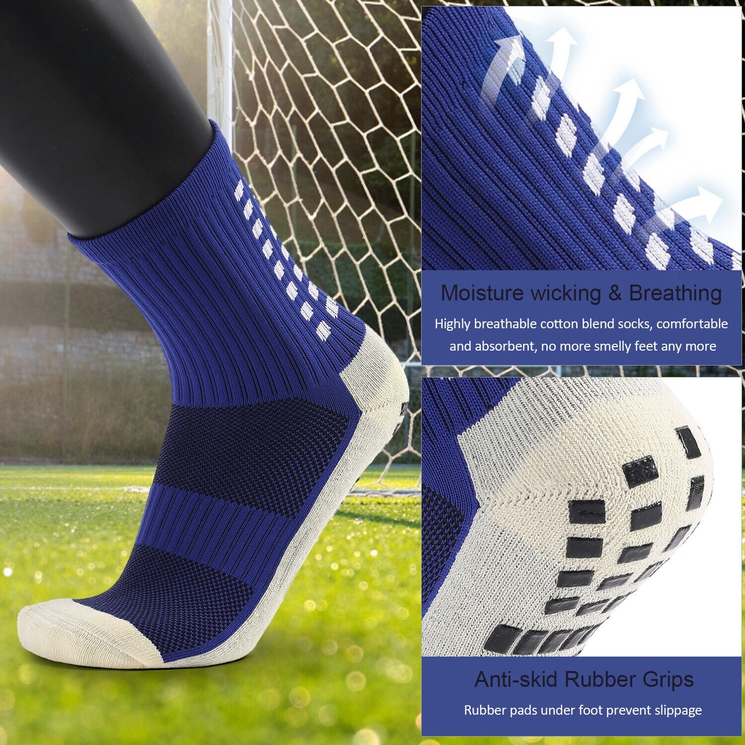3 Pair Sport Socks Anti Slip W/ Grip Soccer Men Football Basketball