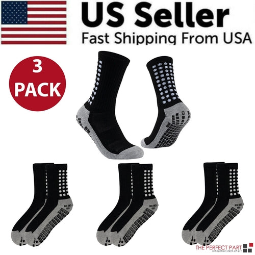 3 Pair Sport Socks Anti Slip W/ Grip Soccer Men Football Basketball