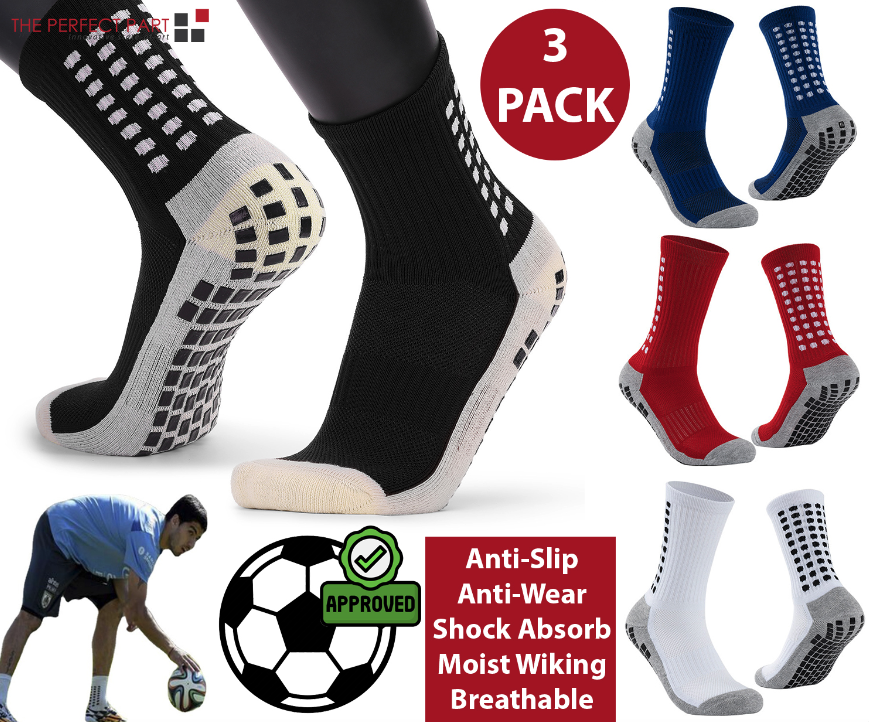 3 Pair Sport Socks Anti Slip W/ Grip Soccer Men Football Basketball