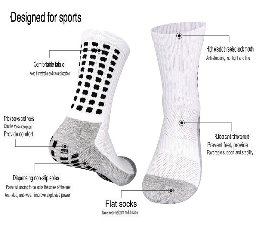 3 Pair Sport Socks Anti Slip W/ Grip Soccer Men Football Basketball