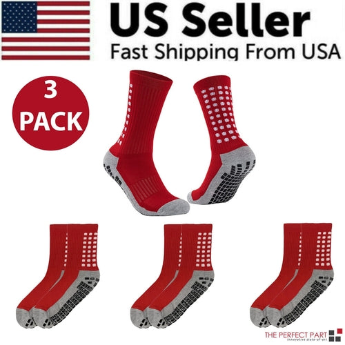 3 Pair Sport Socks Anti Slip W/ Grip Soccer Men Football Basketball