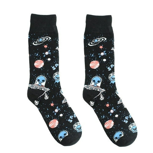 Cotton Happy Funny Socks Men Alien Planet Shark Crazy Design Sokken