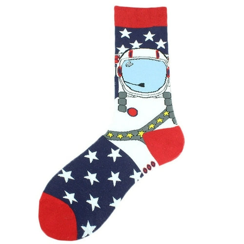 Cotton Happy Funny Socks Men Alien Planet Shark Crazy Design Sokken